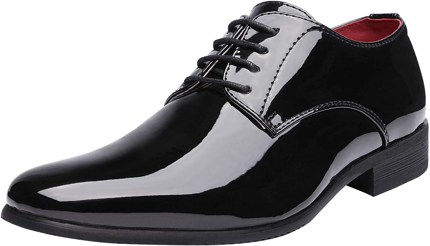 61EeyHyCFEL._AC_SL1500_.jpg Men's Faux Patent Leather Tuxedo Dress Shoes Classic Lace-up Formal Oxford - Image 1