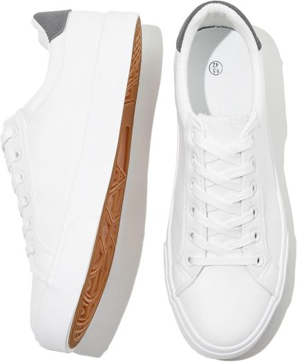 Mens White Tennis Shoes Low Top Fashion Sneakers PU Leather Casual Shoe for Men