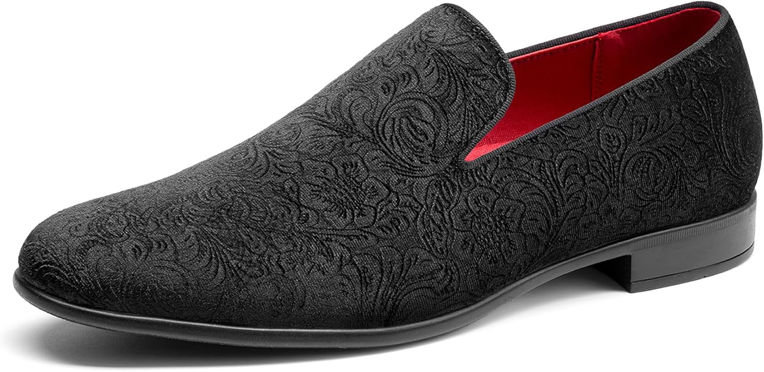 71SQD5YpAeL._AC_SL1500_.jpg Men's Dress Loafers Velvet Tuxedo Slip-on Shoes Wedding Party Red Bottom for Male - Image 1